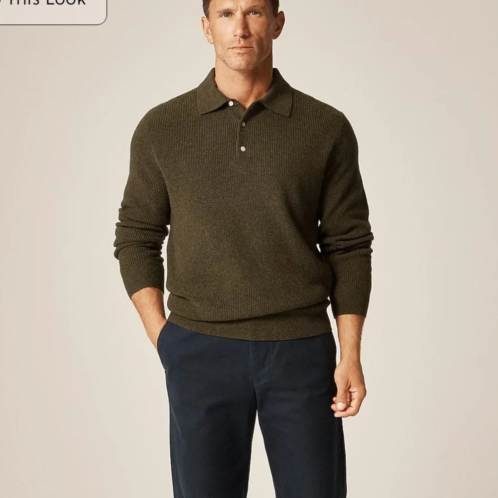 J crew heather elm Cashmere ribbed sweater-polo